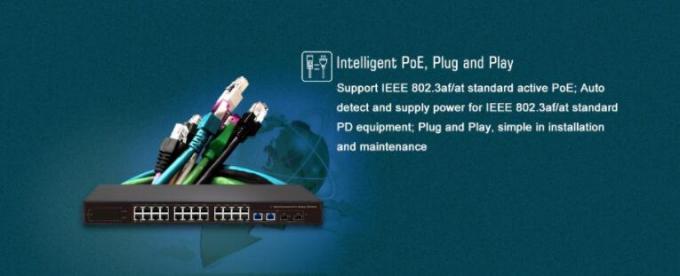 48V standaardmacht over Ethernet-Schakelaar, 802.3at Gigabit 24 Kanaalpoe Schakelaar
